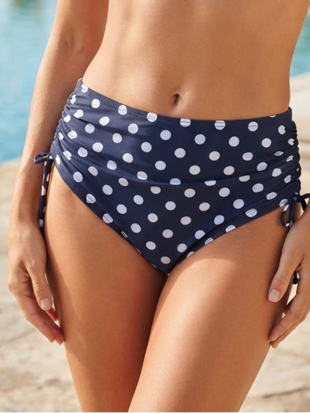 Take 50% OFF-Holipick  High-Waist Black & White Polka Dot Swim Bottom, Size-S
